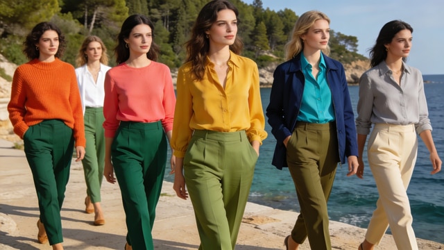 pantalon vert avec différent haut de couleur